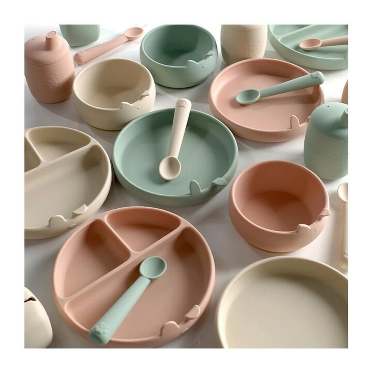 Set de masa, Jane, Din silicon, 2 piese, Cu bol si lingurita, BPA Free, Sand [6]