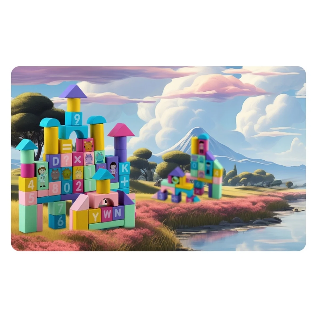 Set educational cu blocuri din lemn, 100 bucati, Ricokids [7]