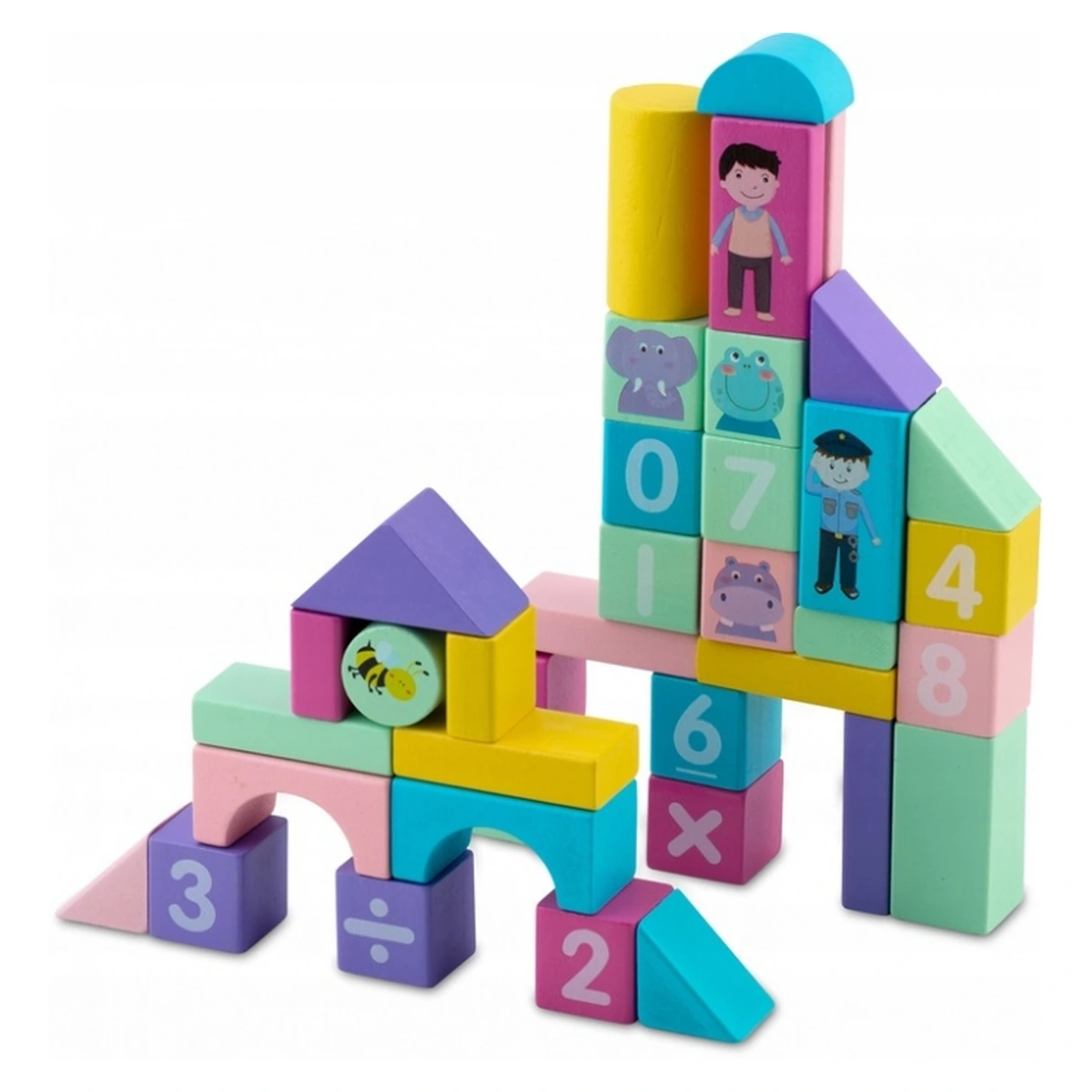 Set educational cu blocuri din lemn, 100 bucati, Ricokids [2]