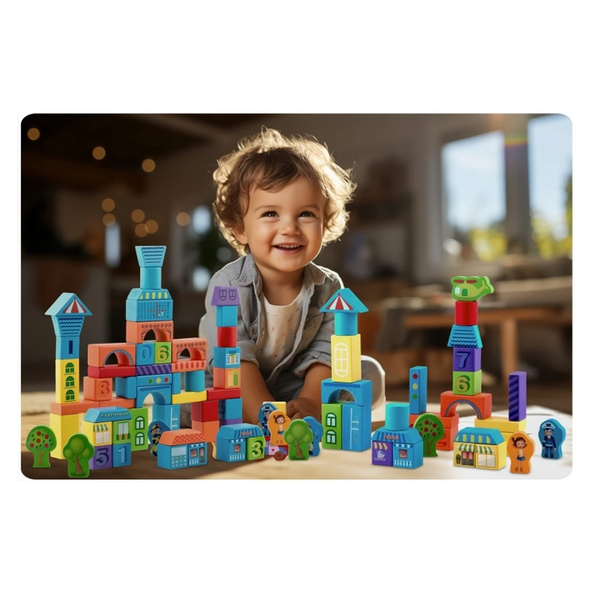 Set educational 100 blocuri din lemn Ricokids [3]