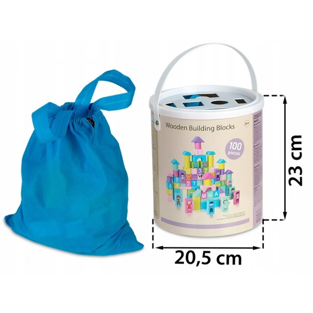 Set educational cu blocuri din lemn, 100 bucati, Ricokids [6]