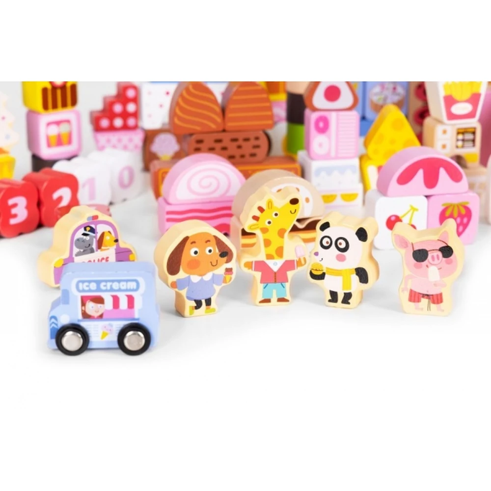 Set educational cu blocuri din lemn, 116 piese, Candy City Ecotoys [2]