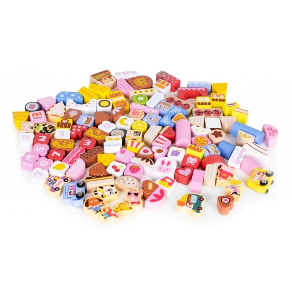 Set educational cu blocuri din lemn, 116 piese, Candy City Ecotoys [3]