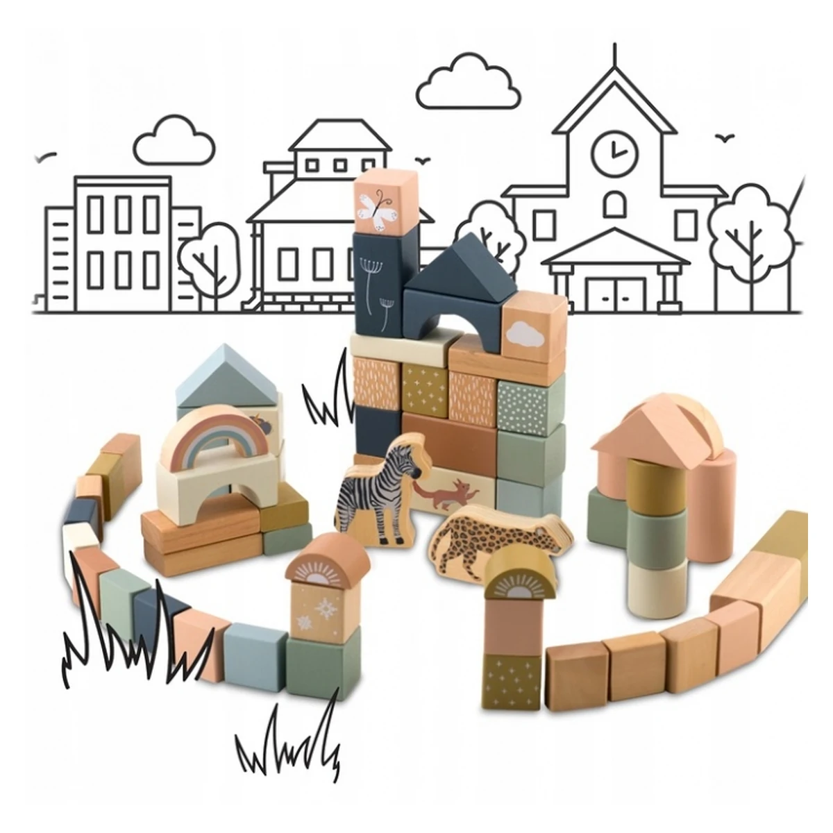 Set educational cu blocuri din lemn, 70 bucati, Nukido [7]