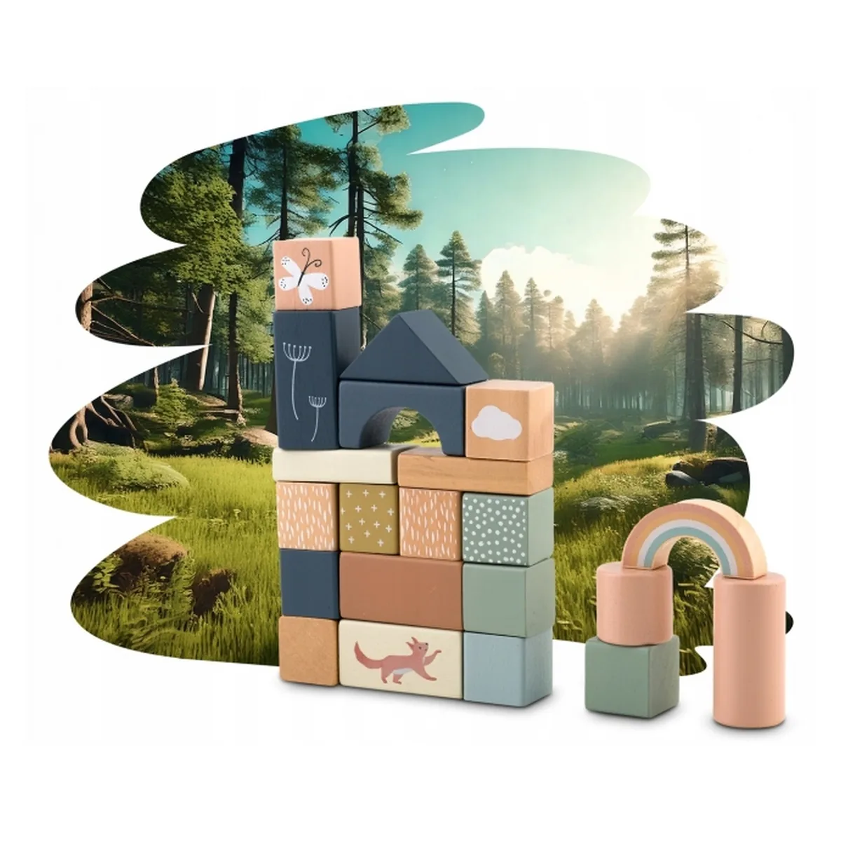 Set educational cu blocuri din lemn, 70 bucati, Nukido [6]