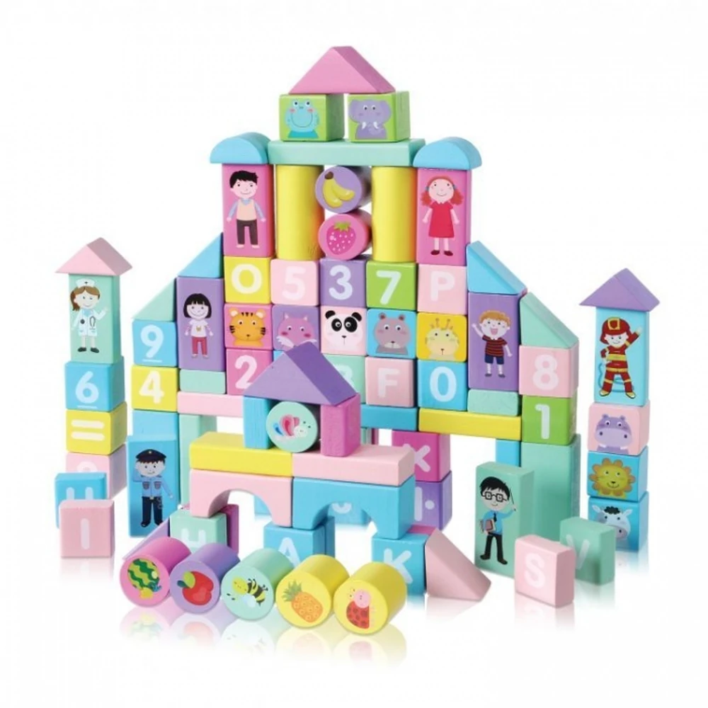 Set Educational Cu Blocuri Din Lemn Colorate 100 pcs [2]