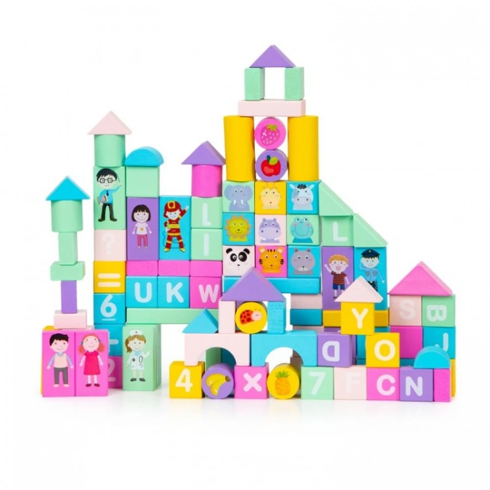 Set Educational Cu Blocuri Din Lemn Colorate 100 pcs [1]