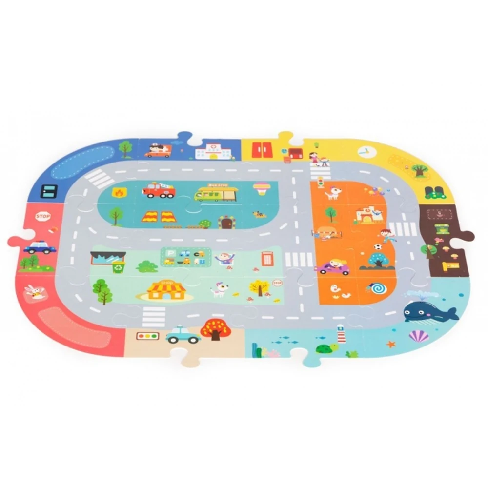 Set educational cu blocuri din lemn si covoras tip puzzle, 88 piese, City Ecotoys [3]