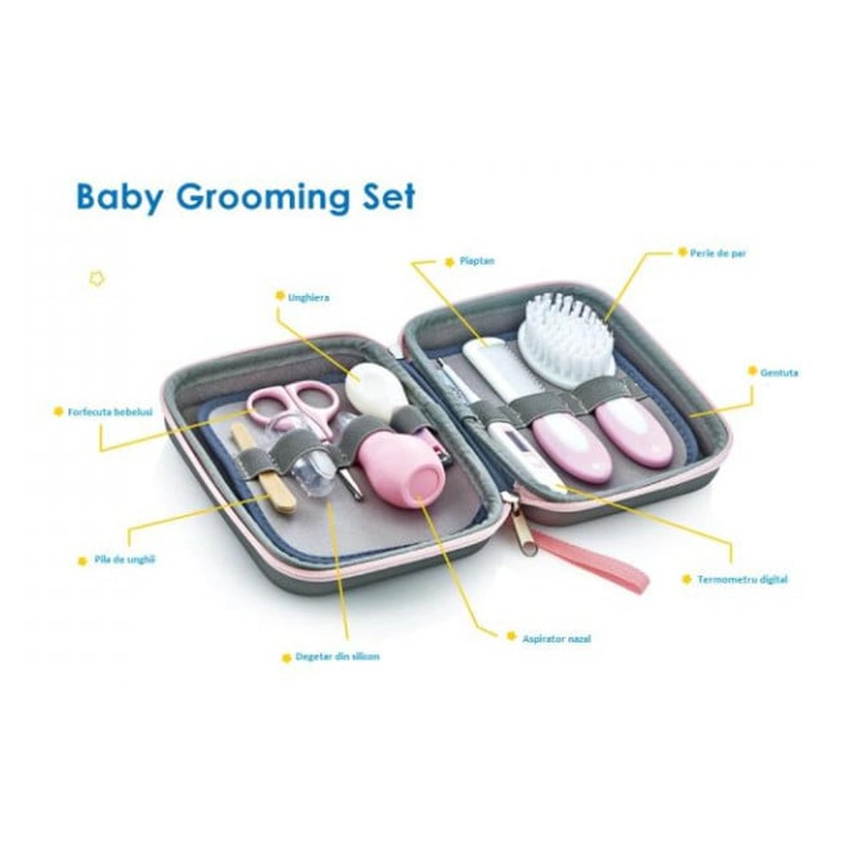 Set ingrijire unghii bebelusi cu 9 piese Roz BabyJem Grooming Set [2]