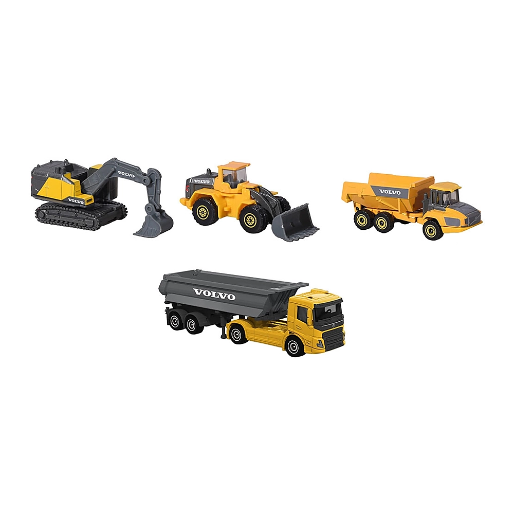 Set Majorette Volvo camion cu remorca, camion basculant, buldozer si excavator [1]