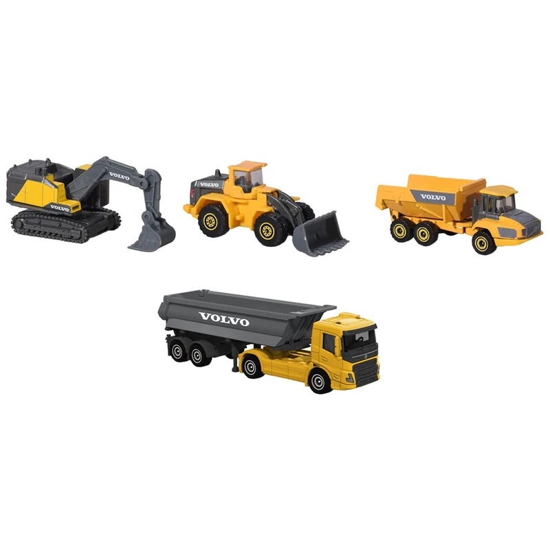 Set Majorette Volvo camion cu remorca, camion basculant, buldozer si excavator [1]