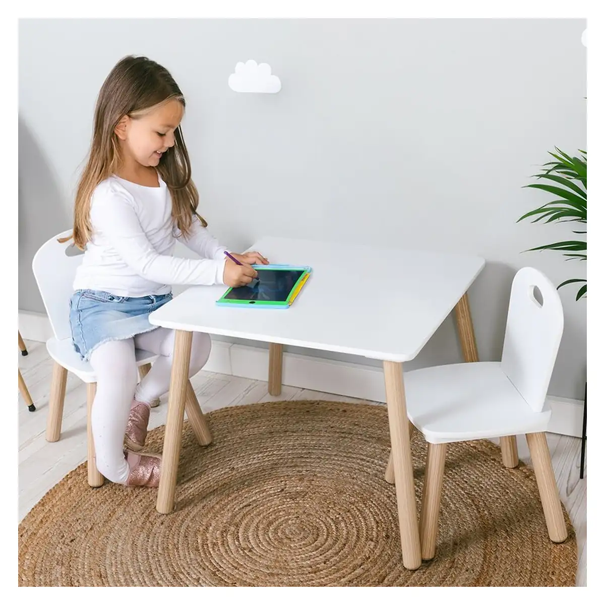 Set masuta si doua scaune, FreeON, Athena, , Din lemn, Alb 6 ani [7]