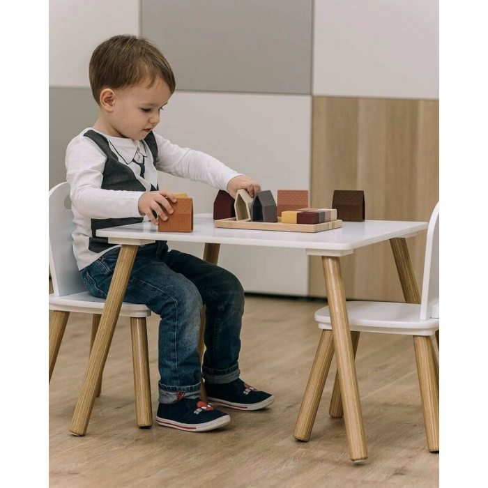 Set masuta si doua scaune, FreeON, Athena, Pentru copii, Din lemn, Alb [6]