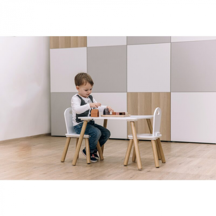 Set masuta si doua scaune, FreeON, Athena, Pentru copii, Din lemn, Alb [5]