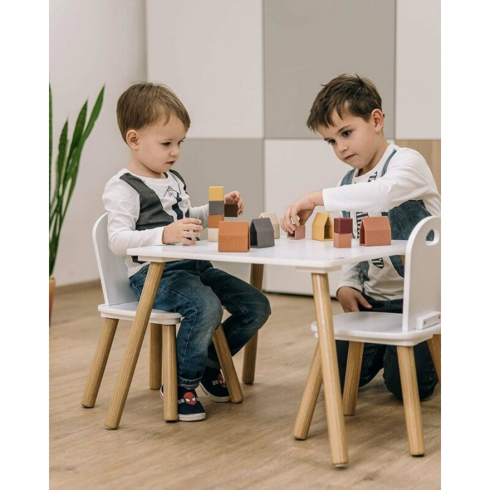 Set masuta si doua scaune, FreeON, Athena, Pentru copii, Din lemn, Alb [7]