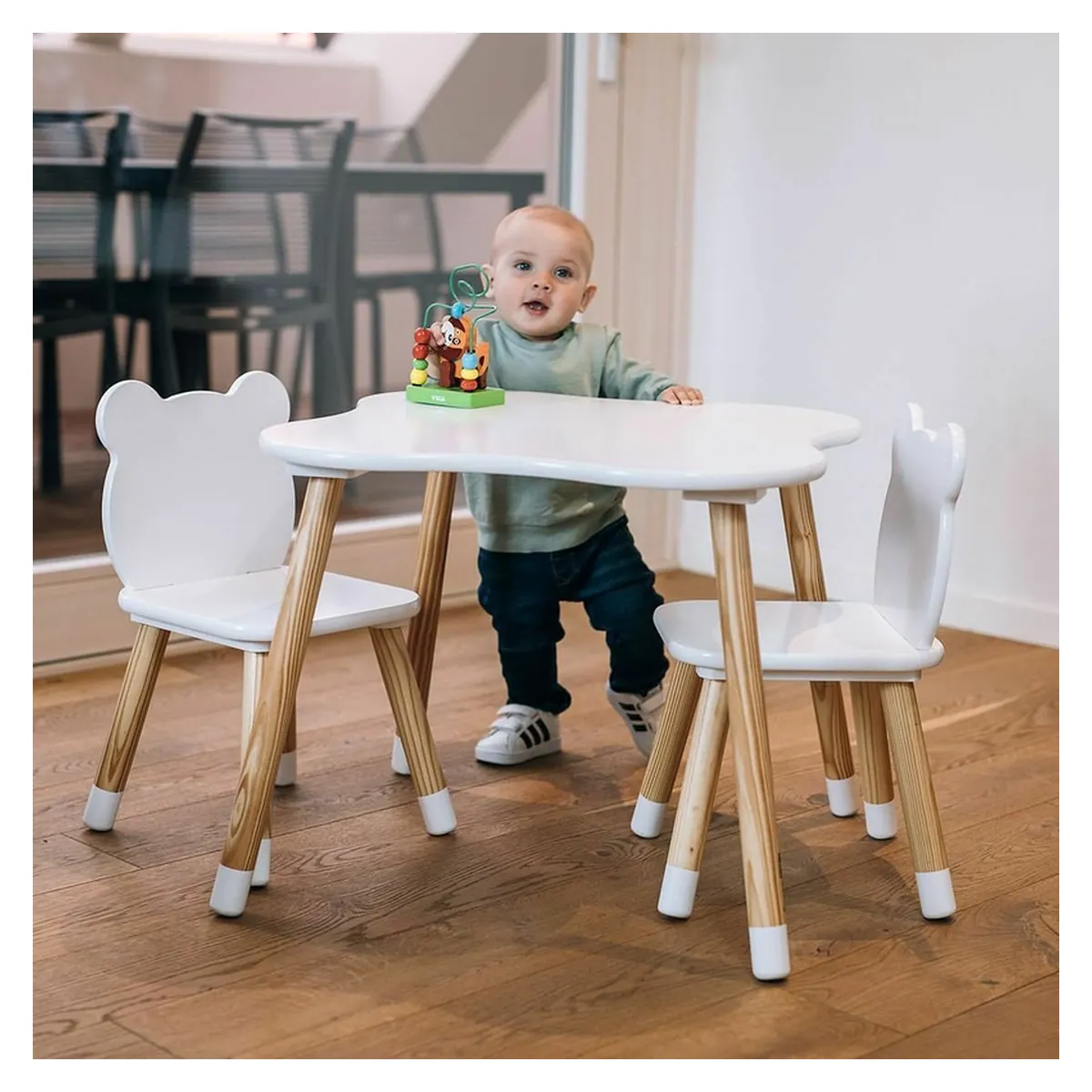 Set masuta si doua scaune, FreeON, Bear, , Din lemn, Alb 6 ani [4]
