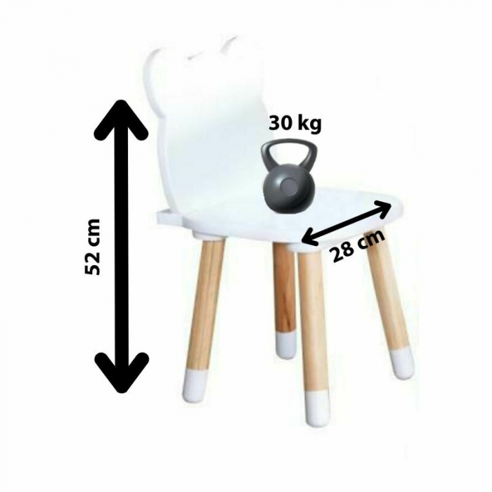 Set masuta si doua scaune, FreeON, Bear, Pentru copii, Din lemn, Alb [10]