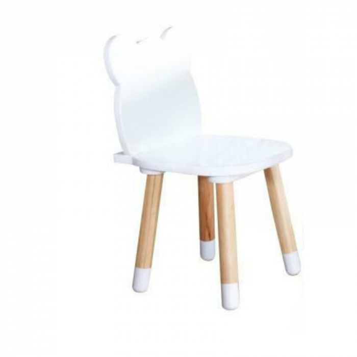 Set masuta si doua scaune, FreeON, Bear, Pentru copii, Din lemn, Alb [11]