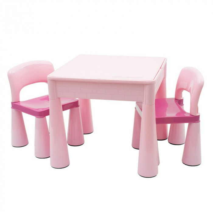 Set masuta si doua scaune, New Baby, Pentru copii, Pink, Parte reversibila pentru Lego Duplo [2]