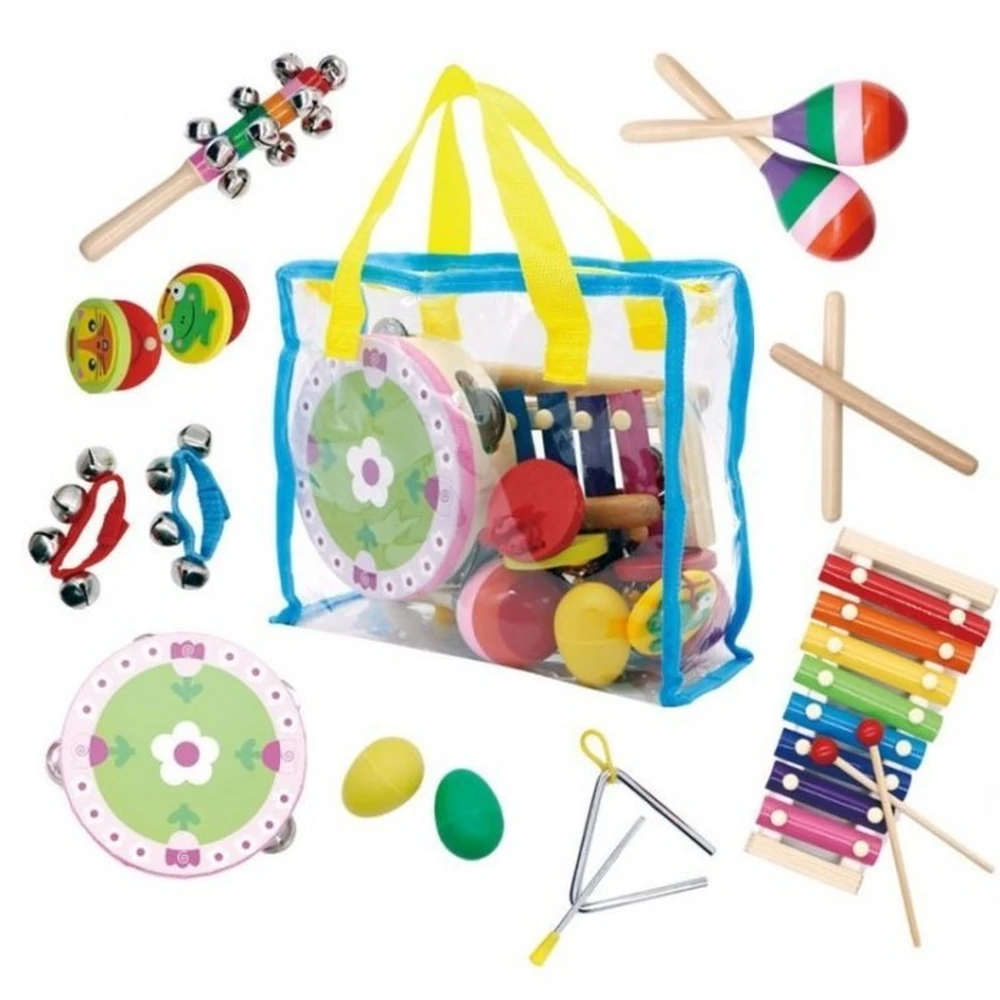 Set muzical din lemn cu 14 instrumente + geanta Ecotoys [2]