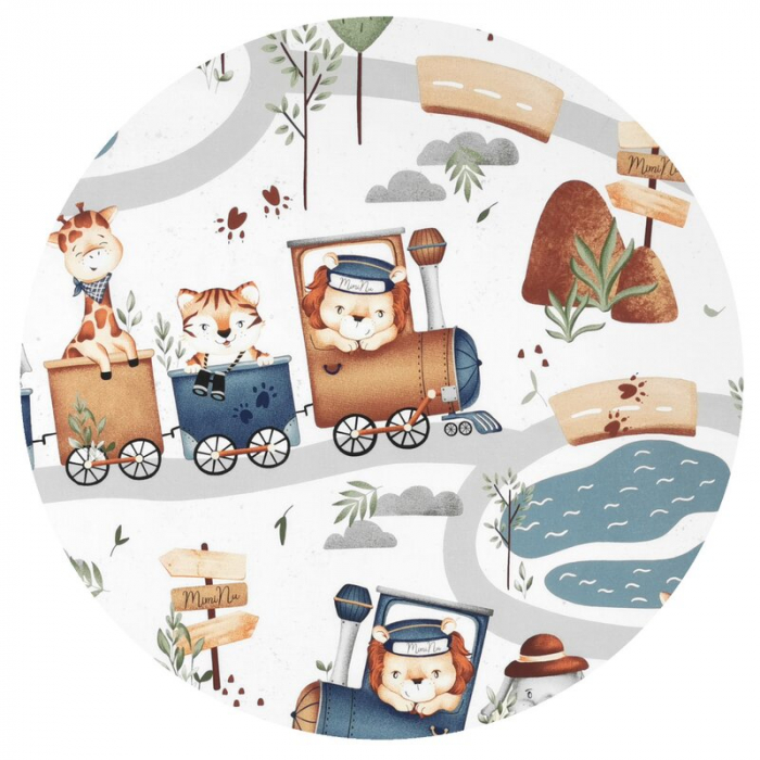 Set pentru landou/cosulet, MimiNu, Cu protectie, saltea si pernuta, Zoo in train [4]