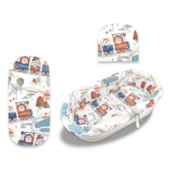 Set pentru landou/cosulet, MimiNu, Cu protectie, saltea si pernuta, Zoo in train [1]