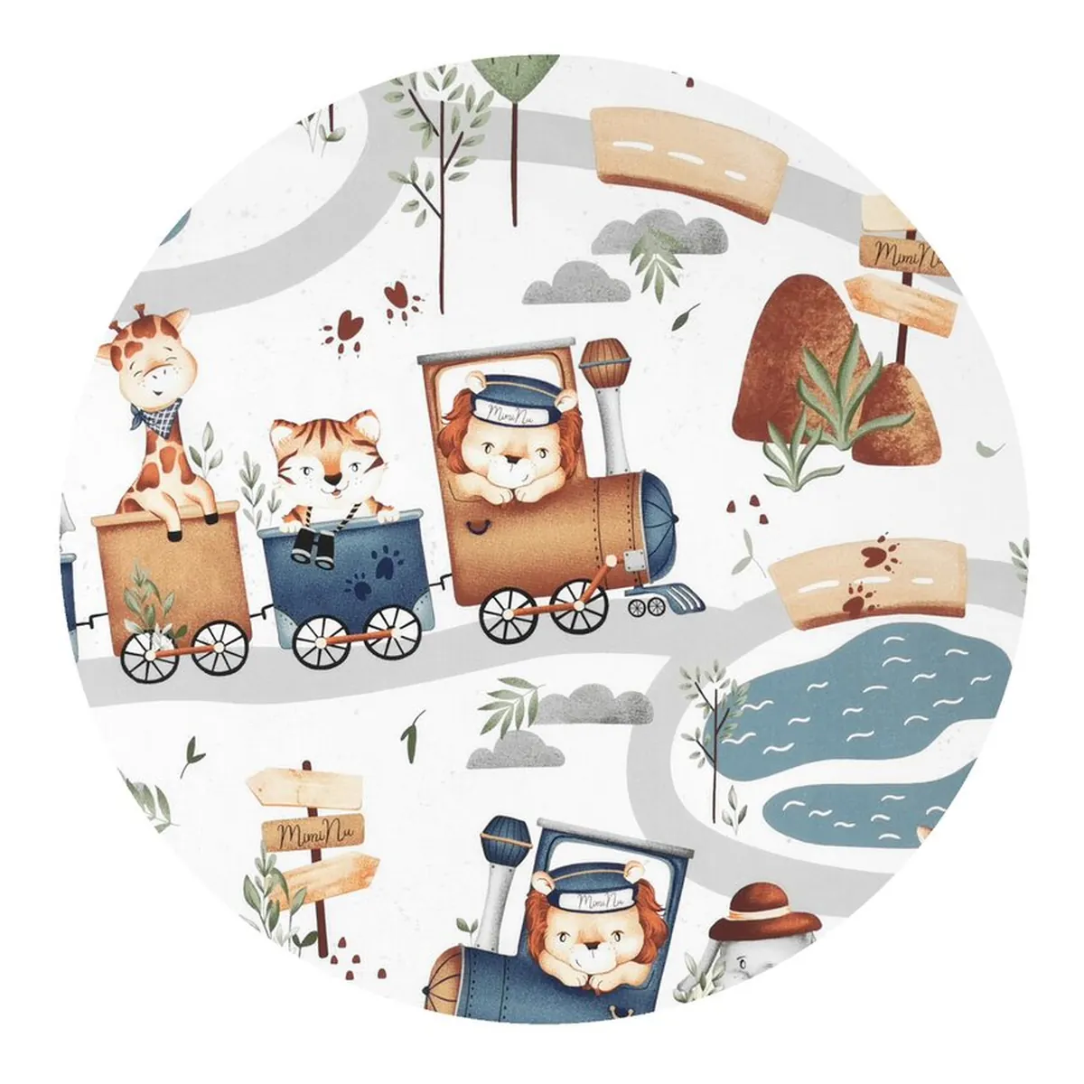 Set pentru landou/cosulet, MimiNu, Cu protectie, saltea si pernuta, Zoo in train [4]