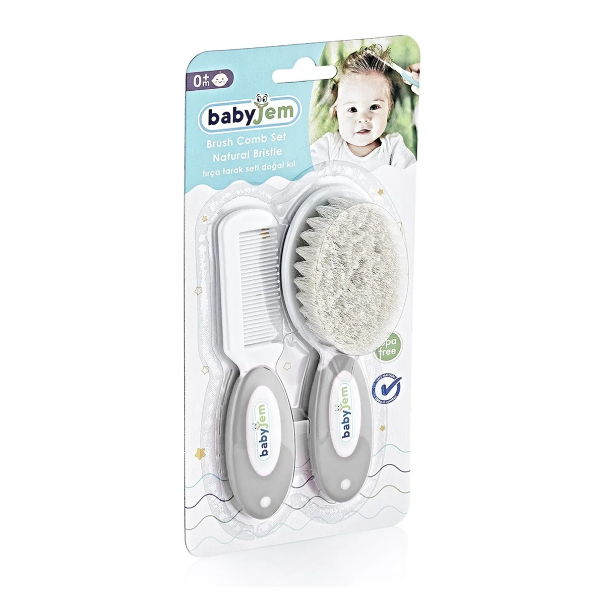 Set pieptan si perie din peri naturali Gri BabyJem [2]