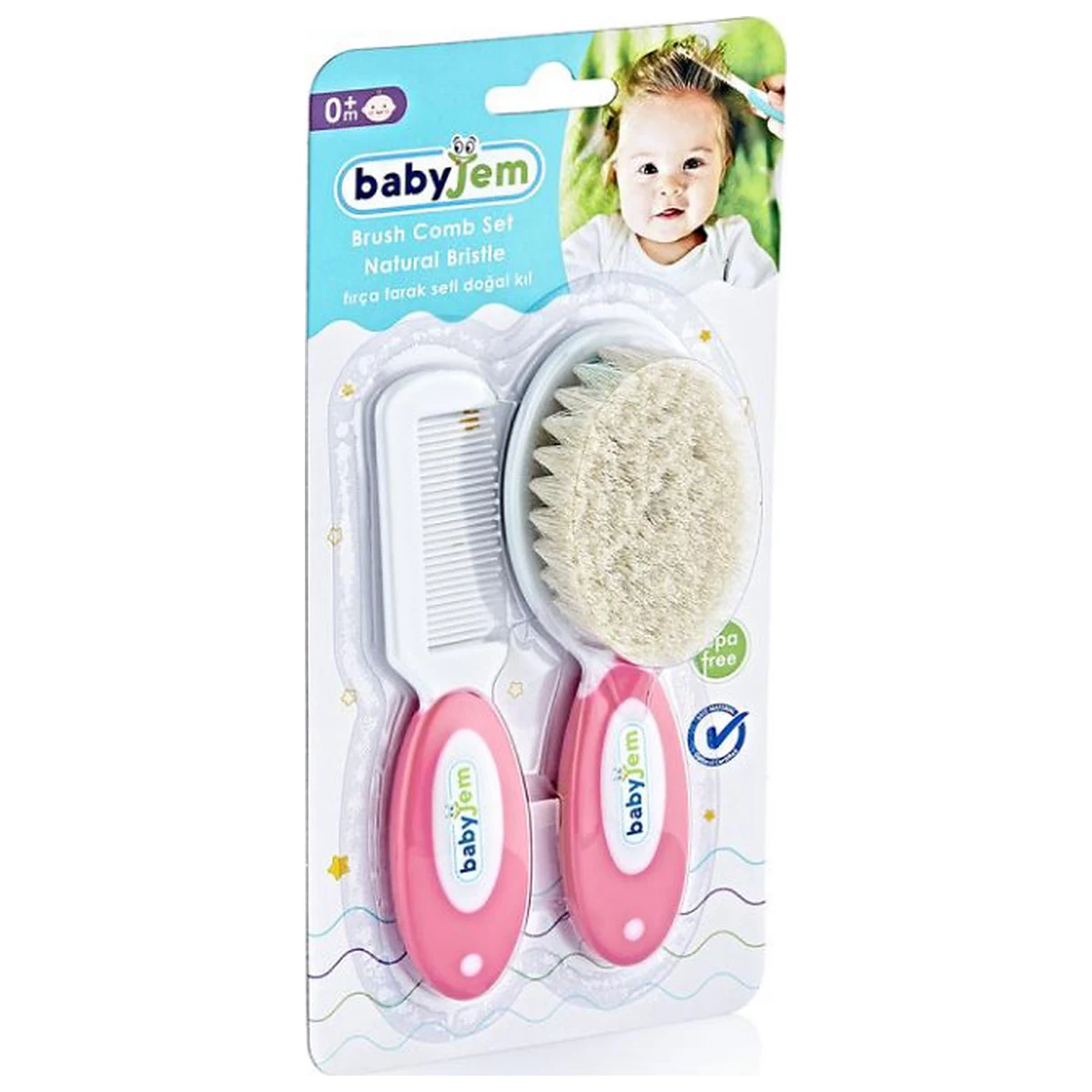 Set pieptan si perie din peri naturali Roz BabyJem 0luni + [2]