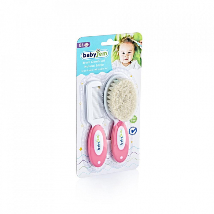 Set pieptan si perie din peri naturali Roz BabyJem [3]