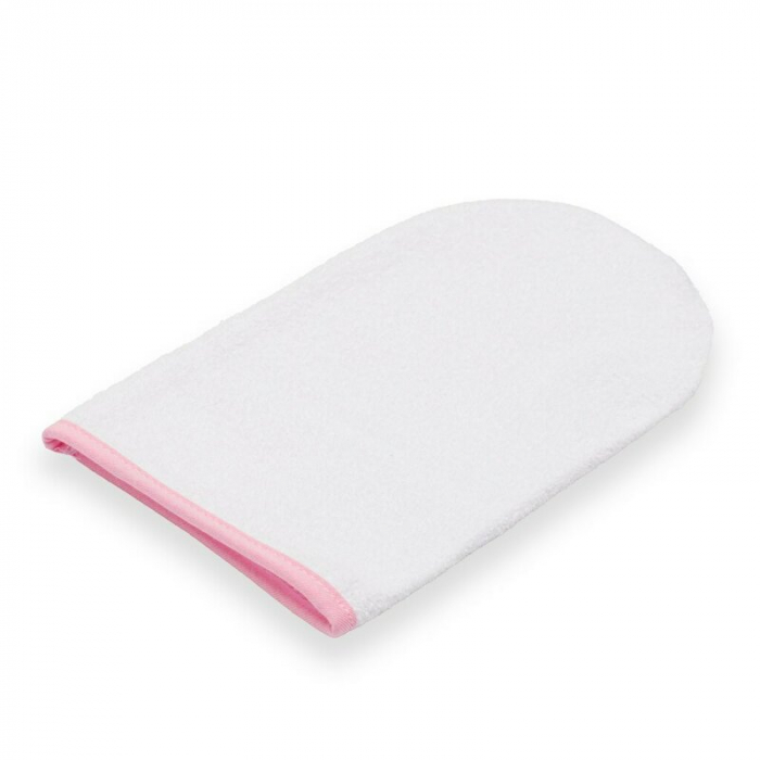 Set prosop cu gluga si manusa baie, New Baby, 100 x 100 cm, Basic, White-pink [2]