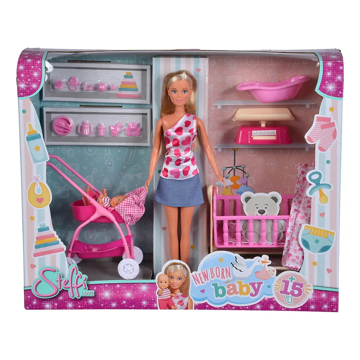 Set Simba Steffi Love New Born Baby Set papusa 29 cm, 1 bebelus si accesorii [7]