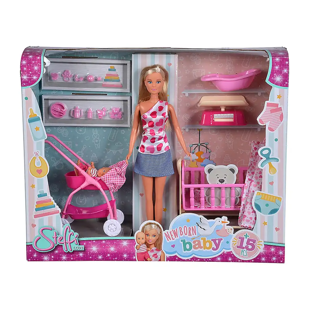 Set Simba Steffi Love New Born Baby Set papusa 29 cm, 1 bebelus si accesorii [7]