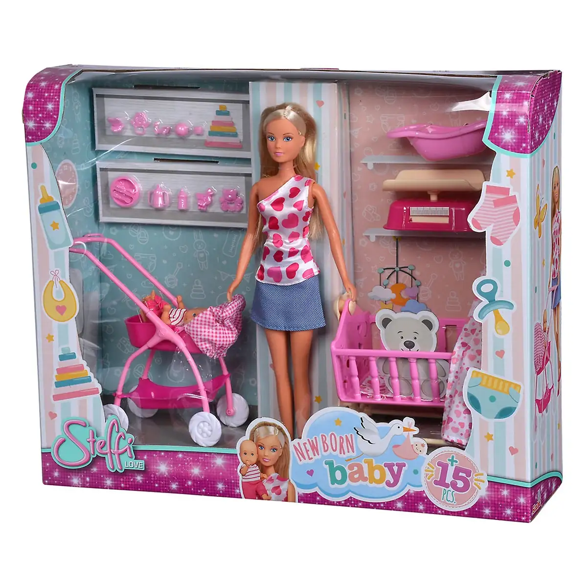 Set Simba Steffi Love New Born Baby Set papusa 29 cm, 1 bebelus si accesorii [8]