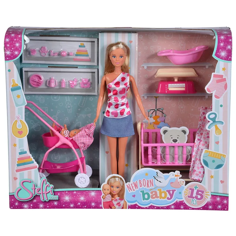 Set Simba Steffi Love New Born Baby Set papusa 29 cm, 1 bebelus si accesorii [7]