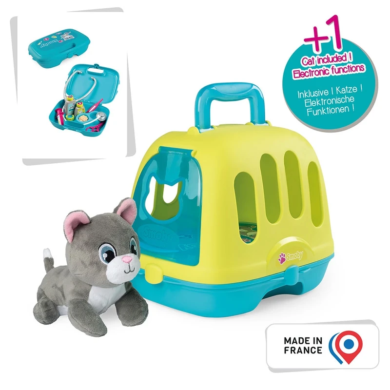 Set Smoby Veterinary Case, trusa veterinar cu pisica, cusca de transport si accesorii [2]