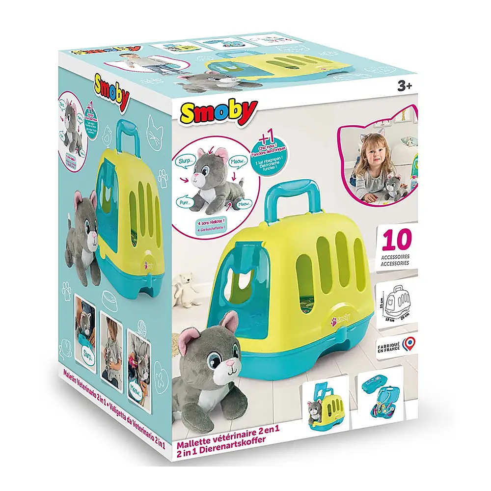 Set Smoby Veterinary Case, trusa veterinar cu pisica, cusca de transport si accesorii [7]