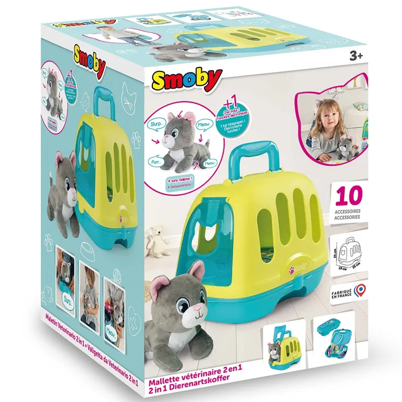 Set Smoby Veterinary Case, trusa veterinar cu pisica, cusca de transport si accesorii [7]
