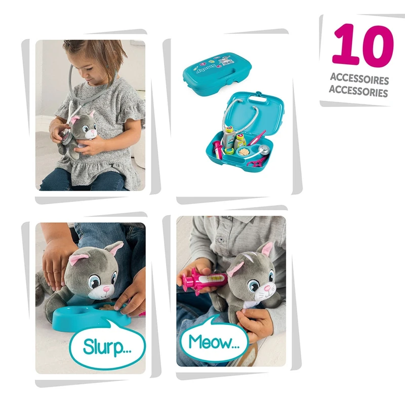 Set Smoby Veterinary Case, trusa veterinar cu pisica, cusca de transport si accesorii [3]
