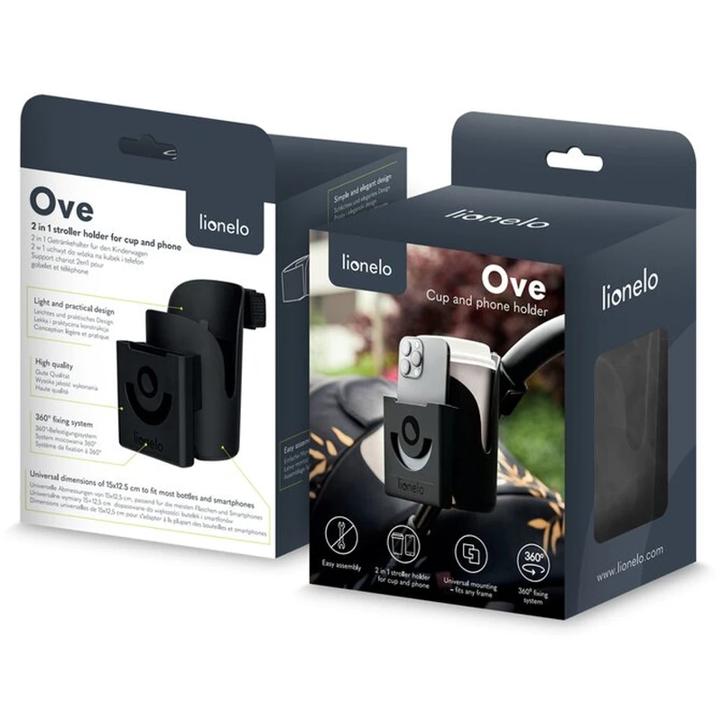 Suport universal pentru biberon/pahar si telefon, Lionelo, Ove, Cu sistem de rotire 360, Negru [4]