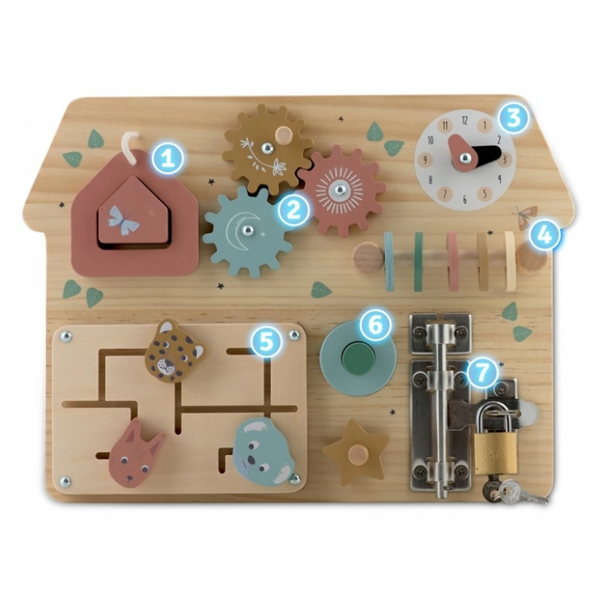 Tabla educationala din lemn cu diverse activitati, 32.5 x 24 cm, Nukido [4]