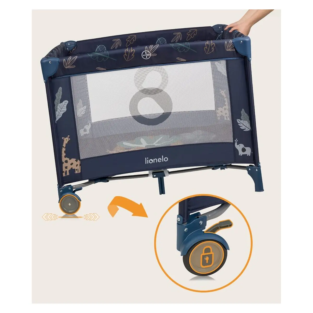 Tarc de joaca copii, Lionelo, Bonnie, Pana la 15 kg, 100 x 100 cm, Cu roti, Cu salteluta din spuma, Albastru [18]