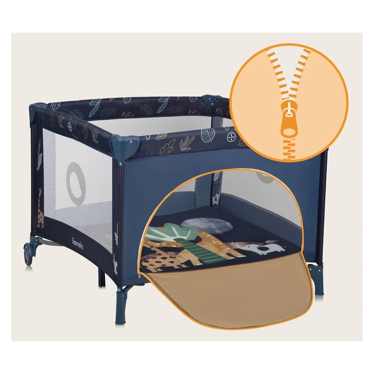 Tarc de joaca copii, Lionelo, Bonnie, Pana la 15 kg, 100 x 100 cm, Cu roti, Cu salteluta din spuma, Albastru [20]