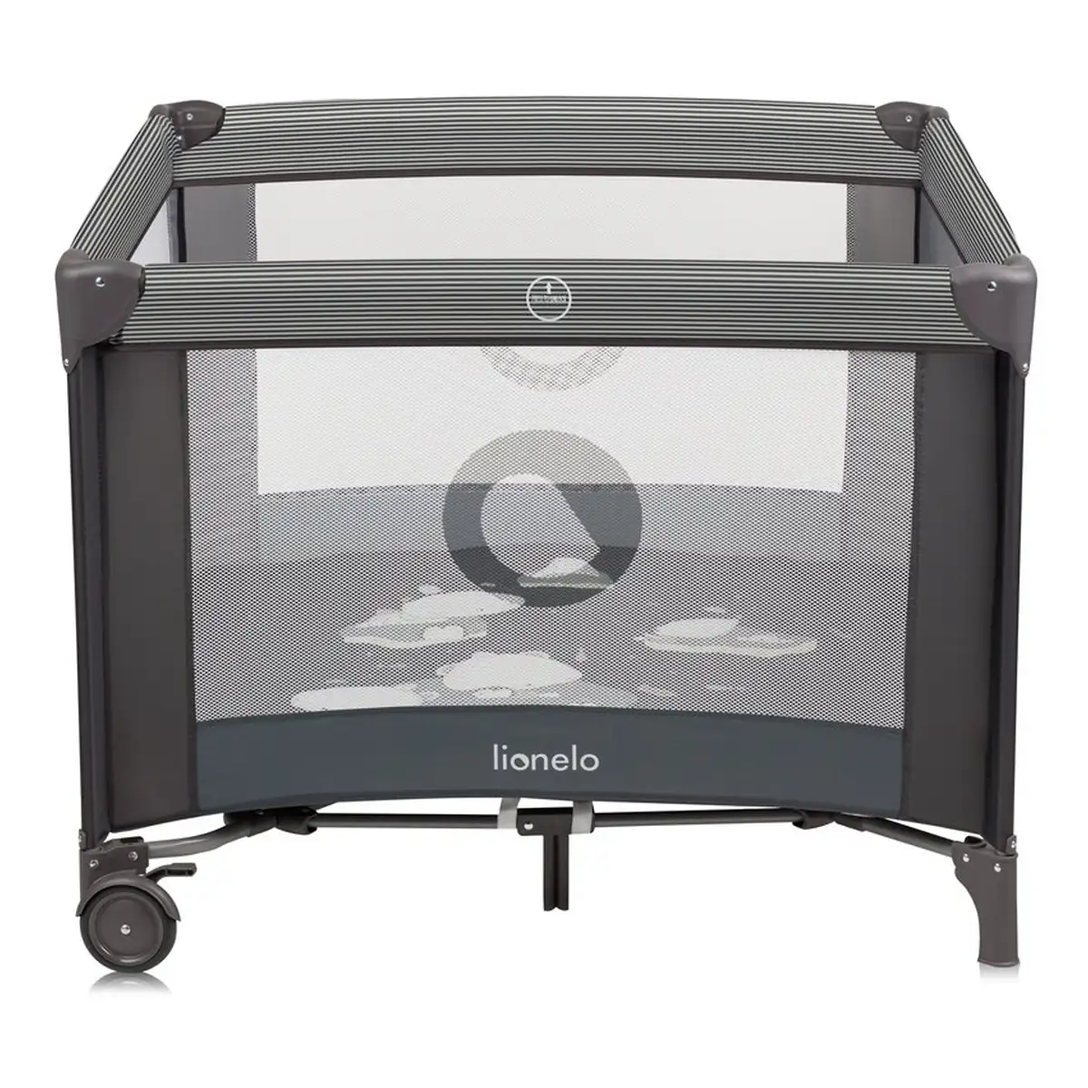 Tarc de joaca copii, Lionelo, Bonnie, Pana la 15 kg, 100 x 100 cm, Cu roti, salteluta din spuma, Gri inchis [3]
