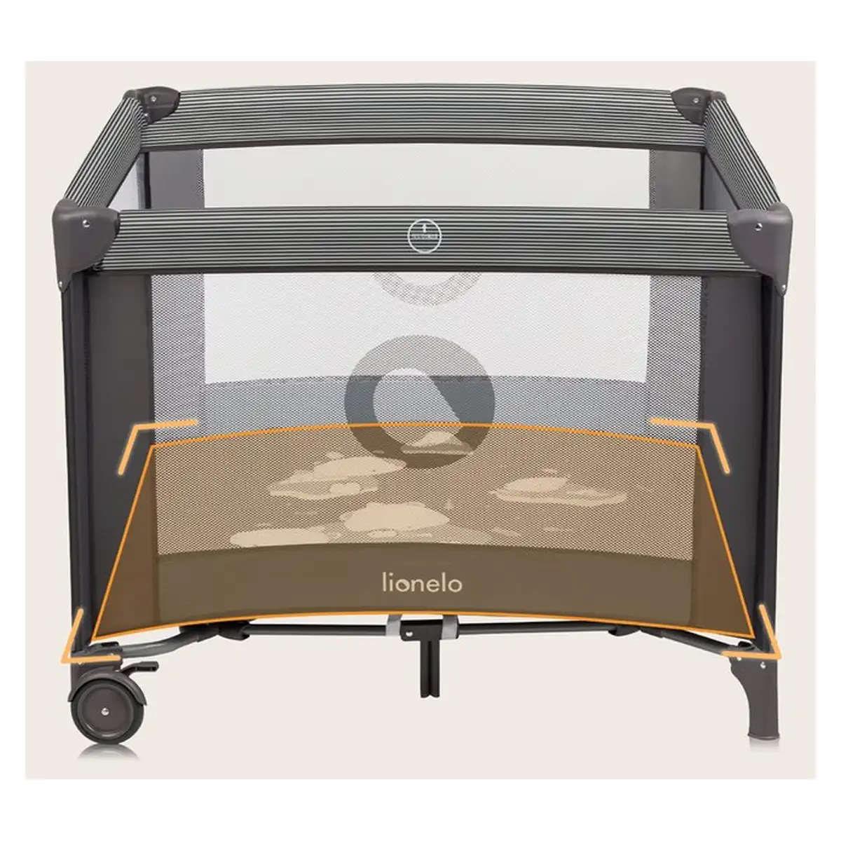 Tarc de joaca copii, Lionelo, Bonnie, Pana la 15 kg, 100 x 100 cm, Cu roti, salteluta din spuma, Gri inchis [16]