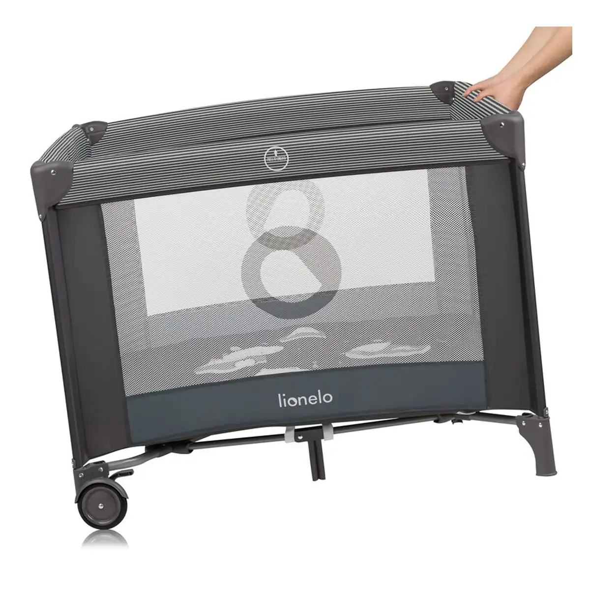 Tarc de joaca copii, Lionelo, Bonnie, Pana la 15 kg, 100 x 100 cm, Cu roti, salteluta din spuma, Gri inchis [5]