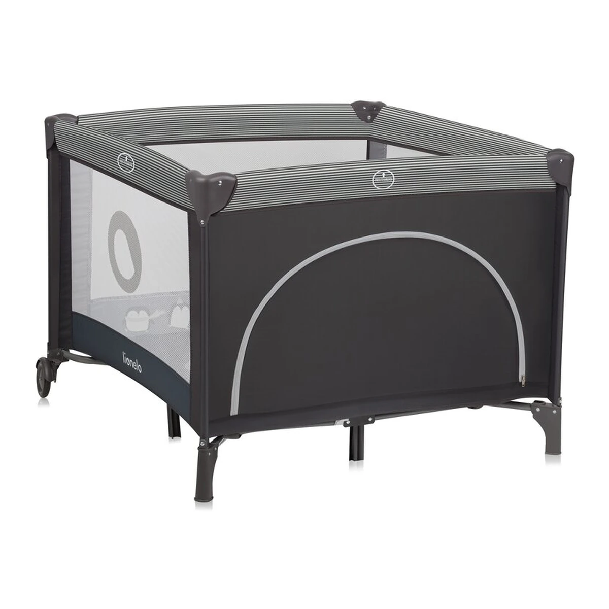 Tarc de joaca copii, Lionelo, Bonnie, Pana la 15 kg, 100 x 100 cm, Cu roti, salteluta din spuma, Gri inchis [7]