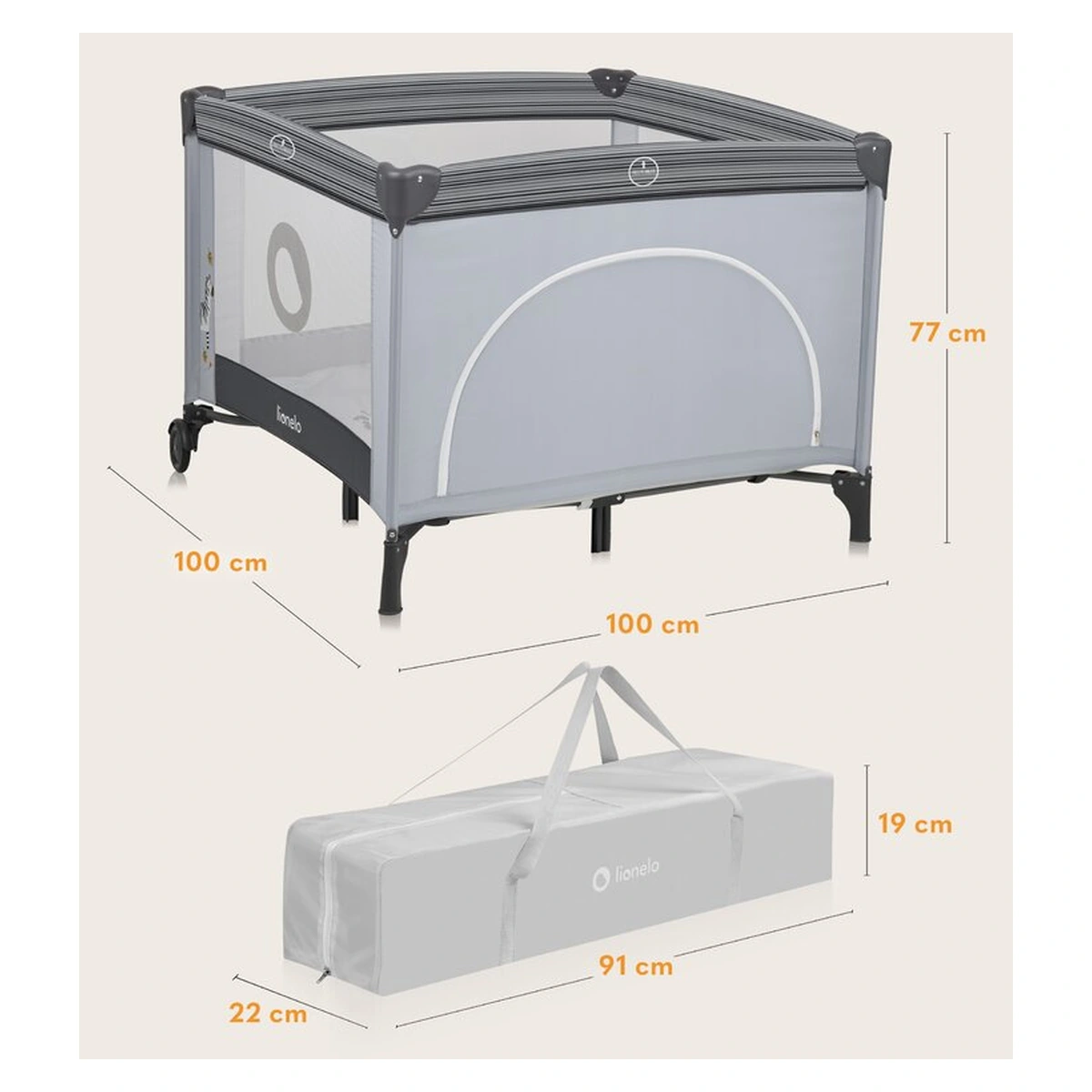 Tarc de joaca copii, Lionelo, Bonnie, Pana la 15 kg, 100 x 100 cm, Grey Stone [14]