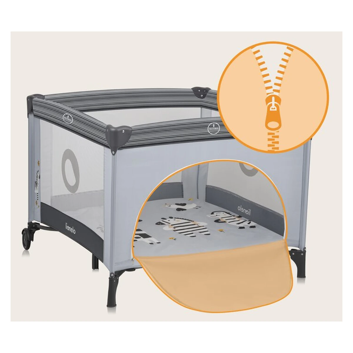 Tarc de joaca copii, Lionelo, Bonnie, Pana la 15 kg, 100 x 100 cm, Grey Stone [20]