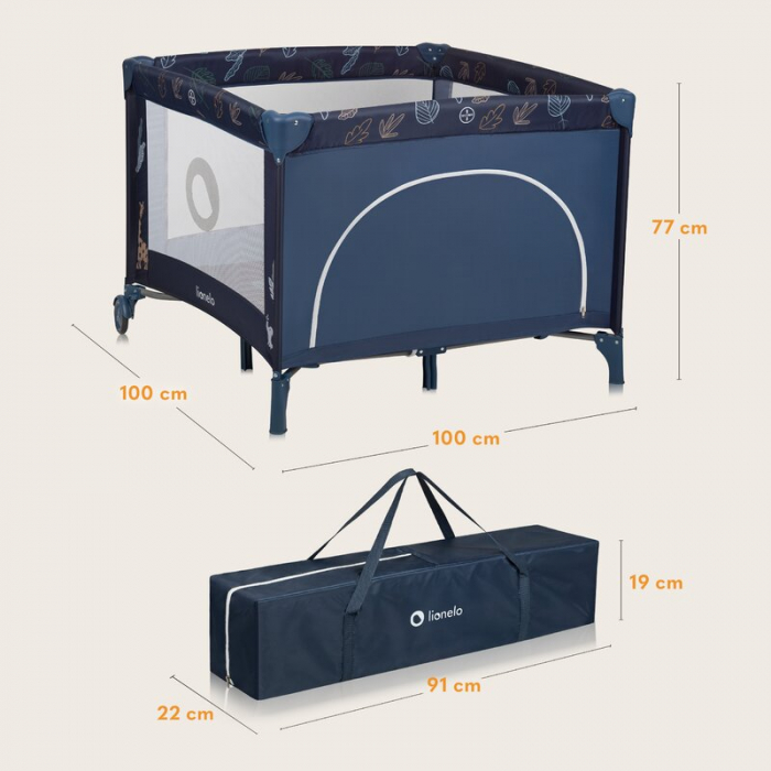 Tarc de joaca copii, Lionelo, Bonnie, Pana la 15 kg, 100 x 100 cm, Cu roti, Cu salteluta din spuma, Albastru [13]